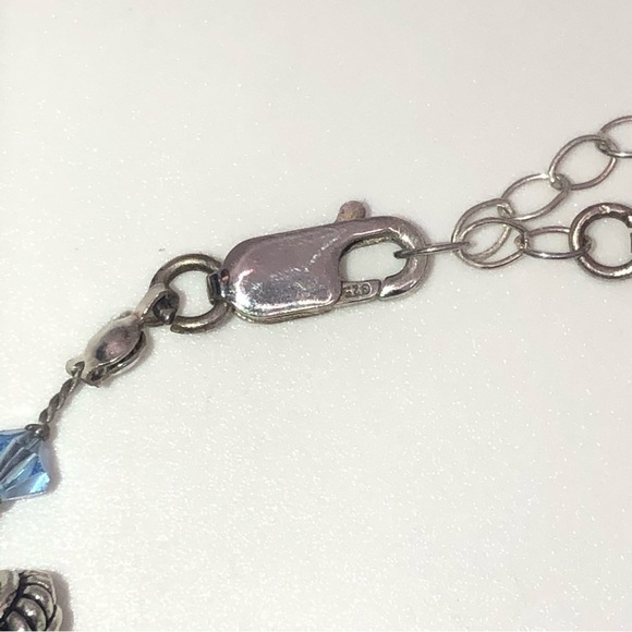 Vtg Sterling Moontone & Blue Crystal Beaded Knotted Silk Cord 18” +1.3” Drop - Picture 4 of 7